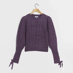 Anthropologie 525 America Carmen Grape Cable Knit Tie Sleeve Sweater